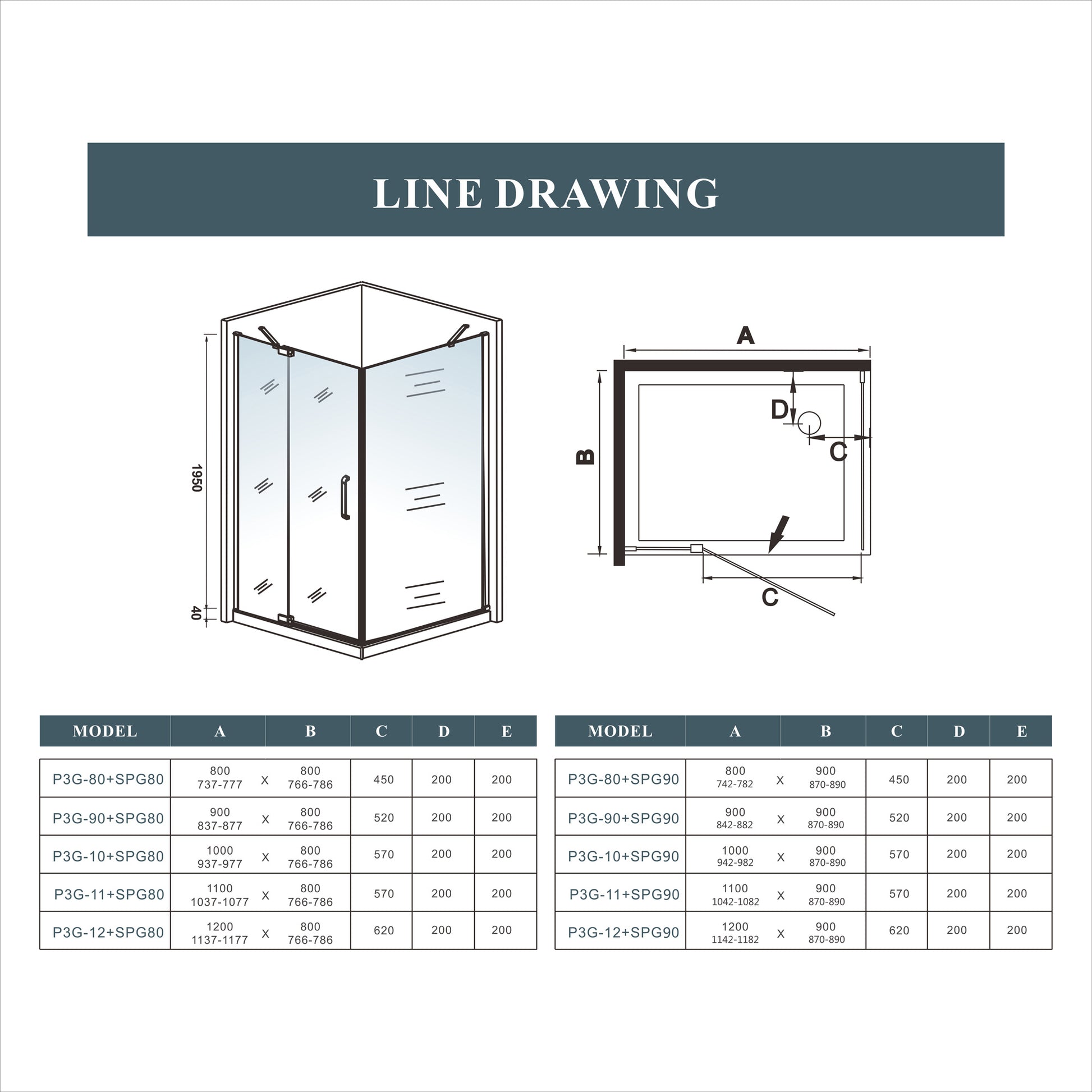 Pivot Shower Enclosure 195cm Easy Clean 8mm glass Shower Tray