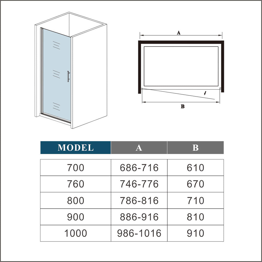 AICA Frameless Pivot Door stone Shower Tray 185cm