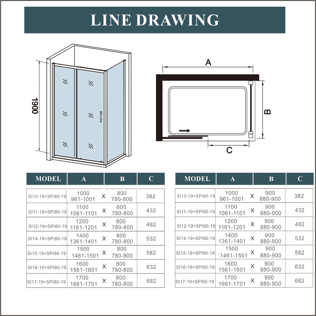 100 - 170cm Chrome Sliding shower Door rectangle enclosures