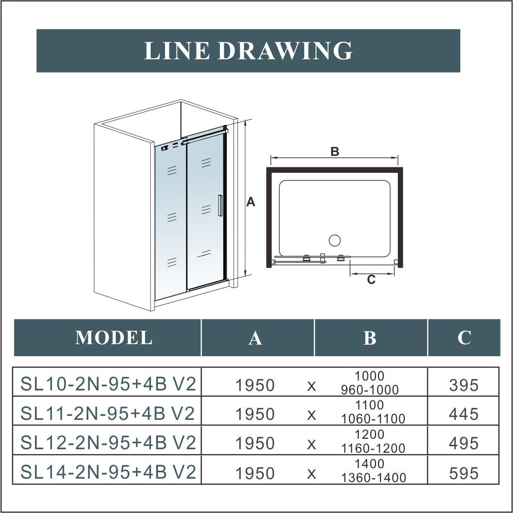 195H Sliding Shower Door SL-2N-95+SPKL-G-95