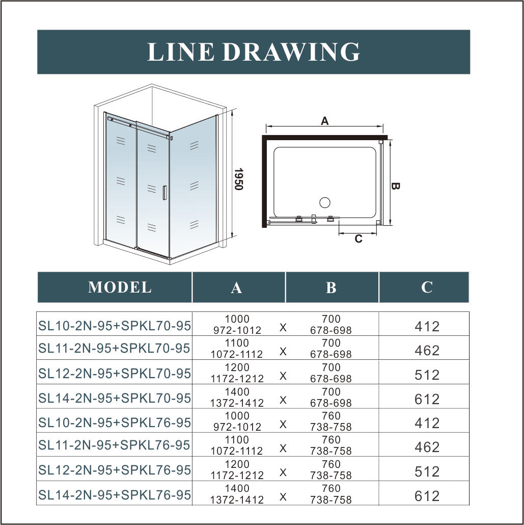 Sliding Shower Door Chrome 6mm Glas 195cm height