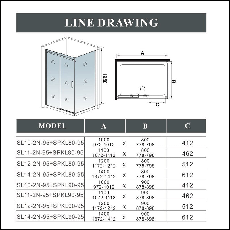 Frameless Sliding Shower Enclosure 100/110/120/140x195CM