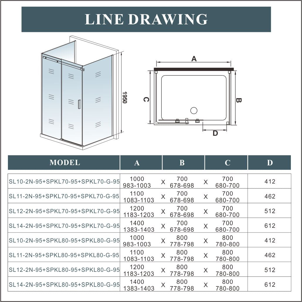 Sliding Shower Door Chrome 6mm Glas 195cm height