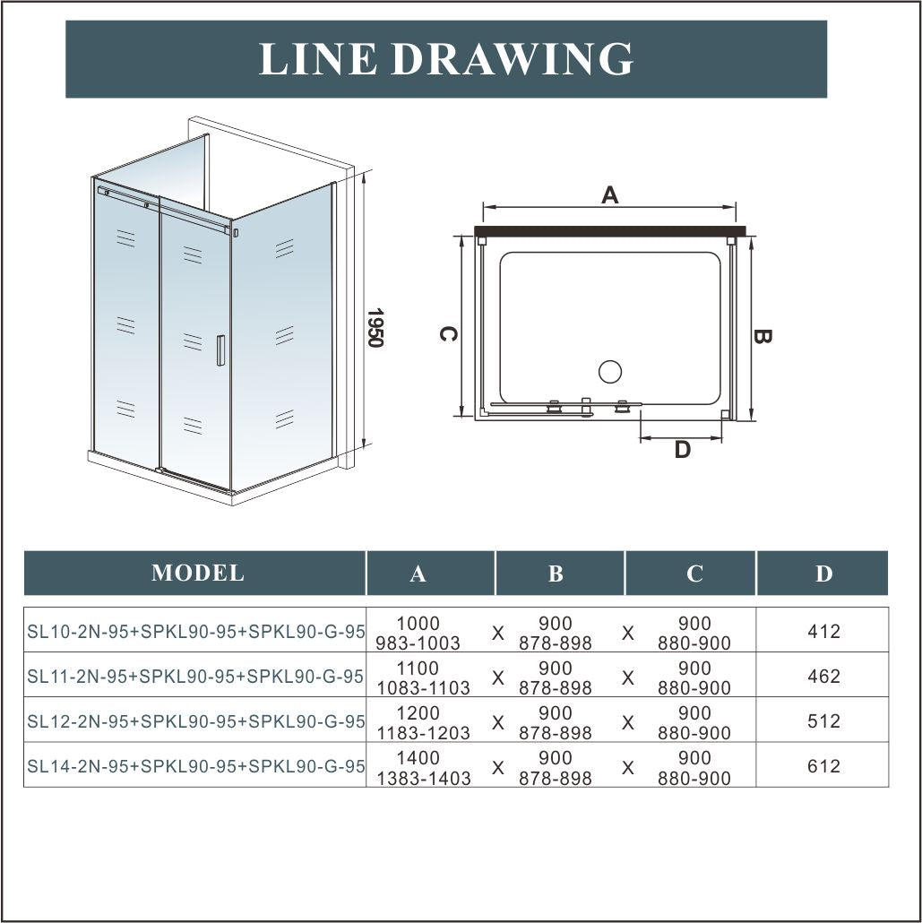 Sliding Shower Door Chrome 6mm Glas 195cm height