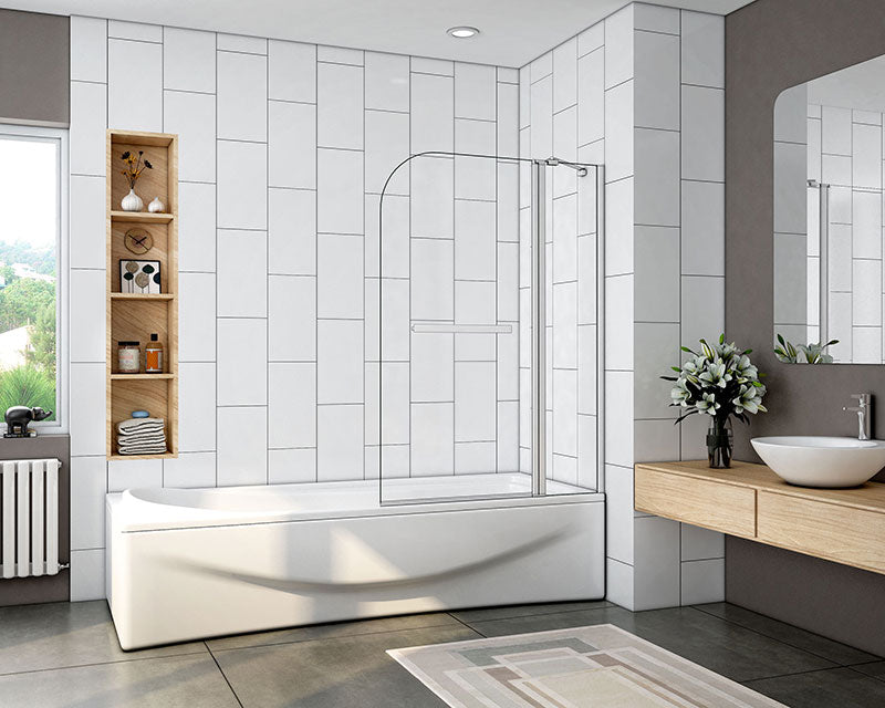 Pivot Bath Shower screen, 1000 Over Double Door Panel, with towel rail