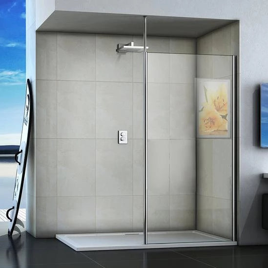 Walk-in Wet Room Shower screen, with ceiling strut, 8 Nano Easy Clean Tempered Clear Glass