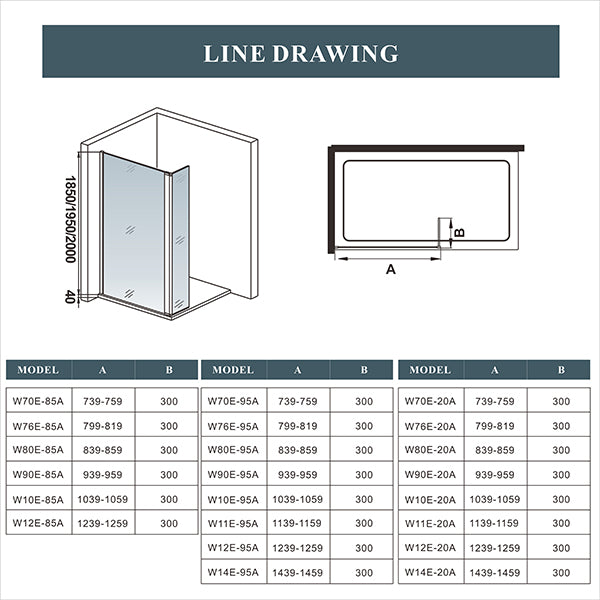 Walk in Easy Clean Glass Shower Screen 195cm