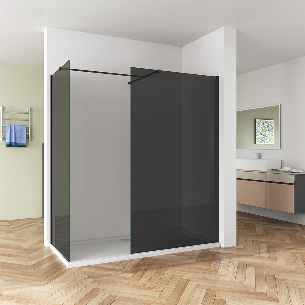 Walk in Shower screen, Panel, Wet Room AICA shower enclosure, Dark Grey 8mm easy clean Nano Glass