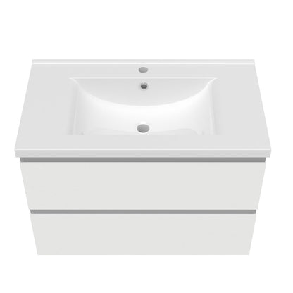 800mm Wide Wall Mounted Vanity Units and Sink 2 Drawers - Matt White