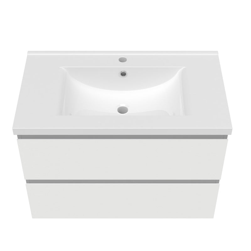 AICA 800mm Wide Wall Mounted Vanity Units and Sink 2 Drawers - Matt White