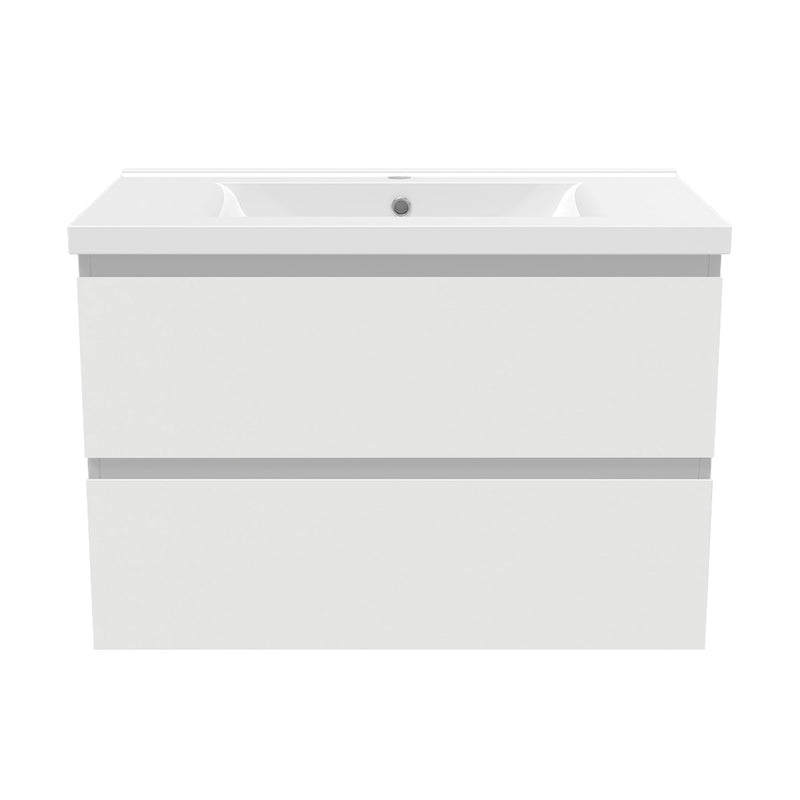 wall-hung white vanity unit with sink