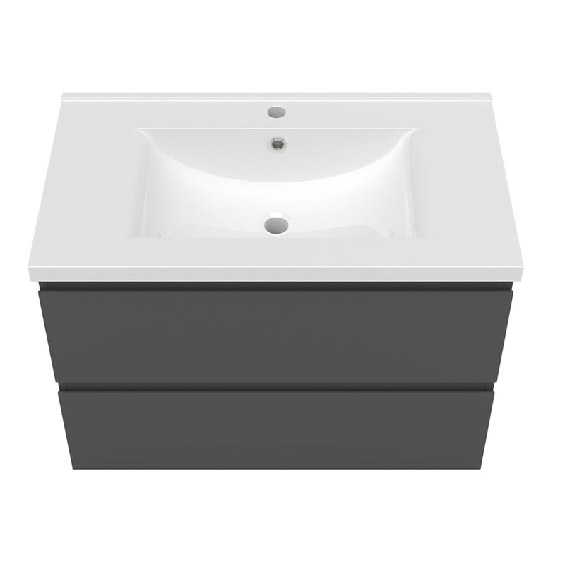 AICA 800mm Wide Wall Mounted Vanity Units and Sink 2 Drawers - Matt Grey