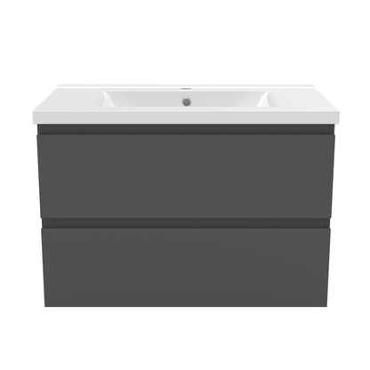 wall-hung grey vanity unit with basin