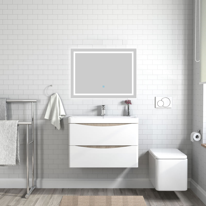 AICA 800mm Bathroom Oak Vanity Units with Resinous Sink Wall Mounted