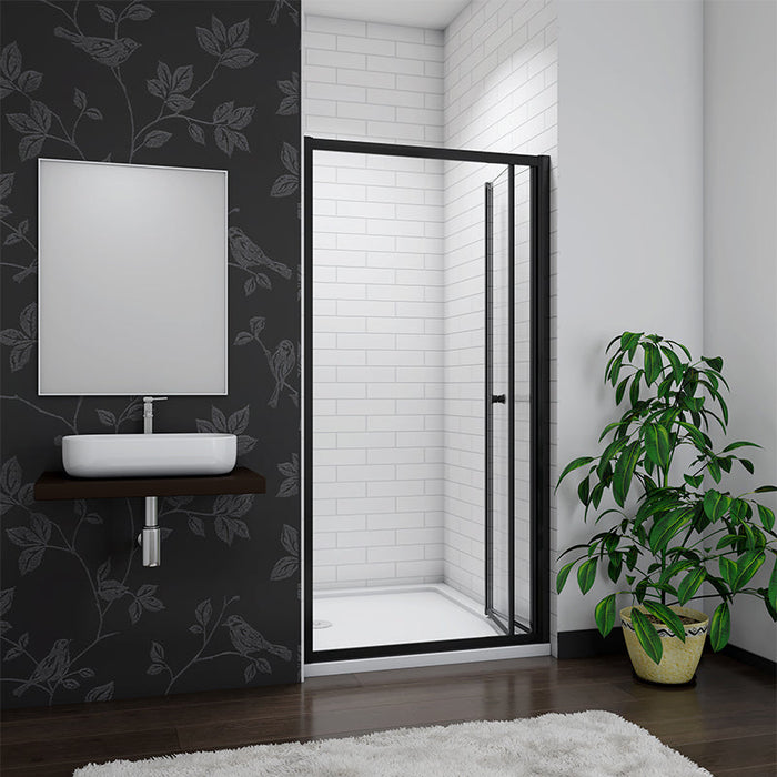 AICA-bathrooms-100cm-Black-Bi fold-Glass-Shower-Door-3