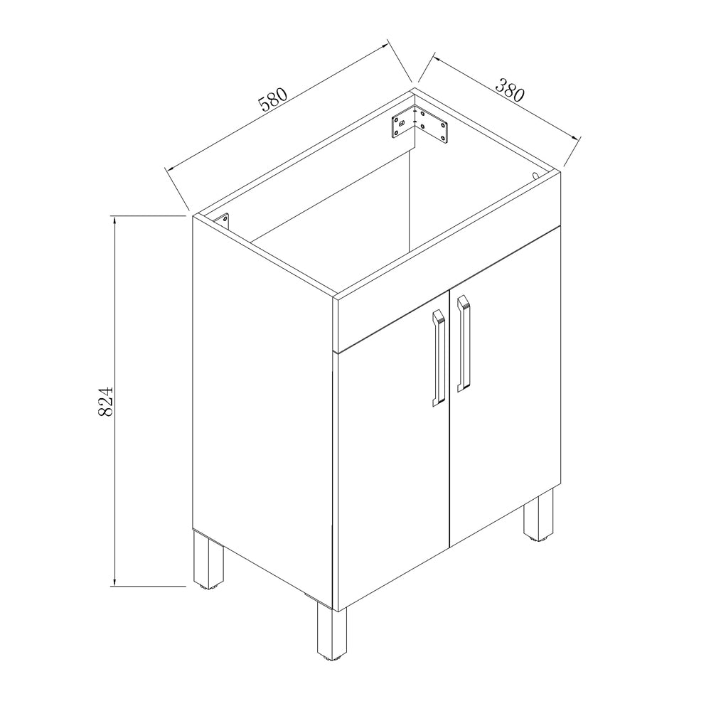 Freestanding 600mm Bathroom Vanity Unit with Basin-White,2 Doors,2 Shelves