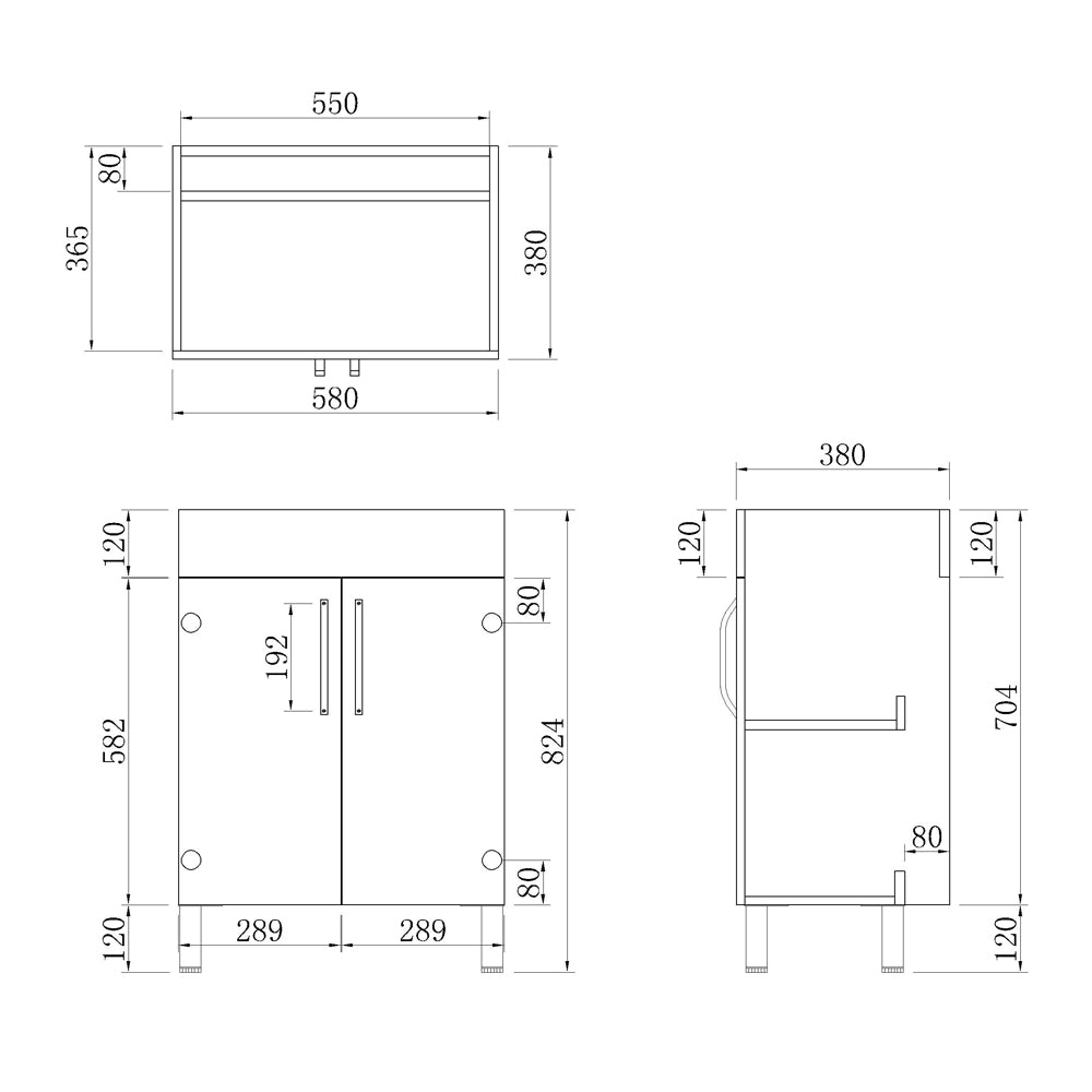 Freestanding 600mm Bathroom Vanity Unit with Basin-White,2 Doors,2 Shelves