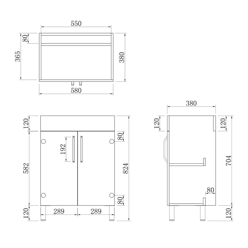 Freestanding 600mm Bathroom Vanity Unit with Basin-White,2 Doors,2 Shelves