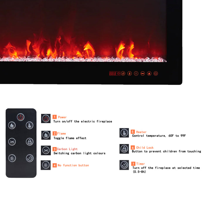 50 Wall Mounted Insert Electric Fireplace Heater Realistic LED Flame 14 Color