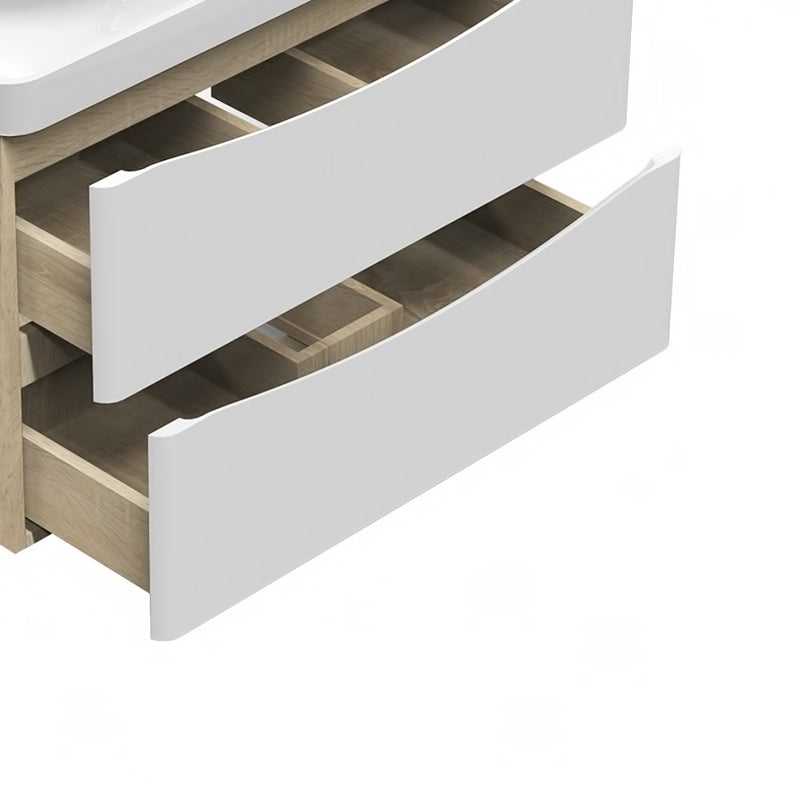 AICA 800mm Bathroom Oak Vanity Units with Resinous Sink Wall Mounted
