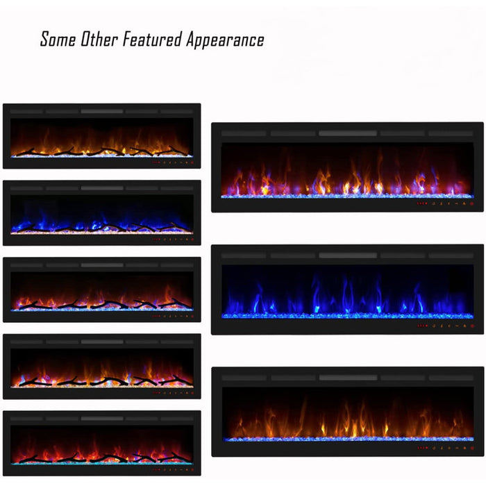 50 Wall Mounted Insert Electric Fireplace Heater Realistic LED Flame 14 Color