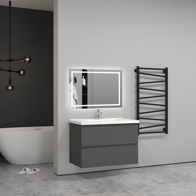AICA 800mm Wide Wall Mounted Vanity Units and Sink 2 Drawers - Matt Grey