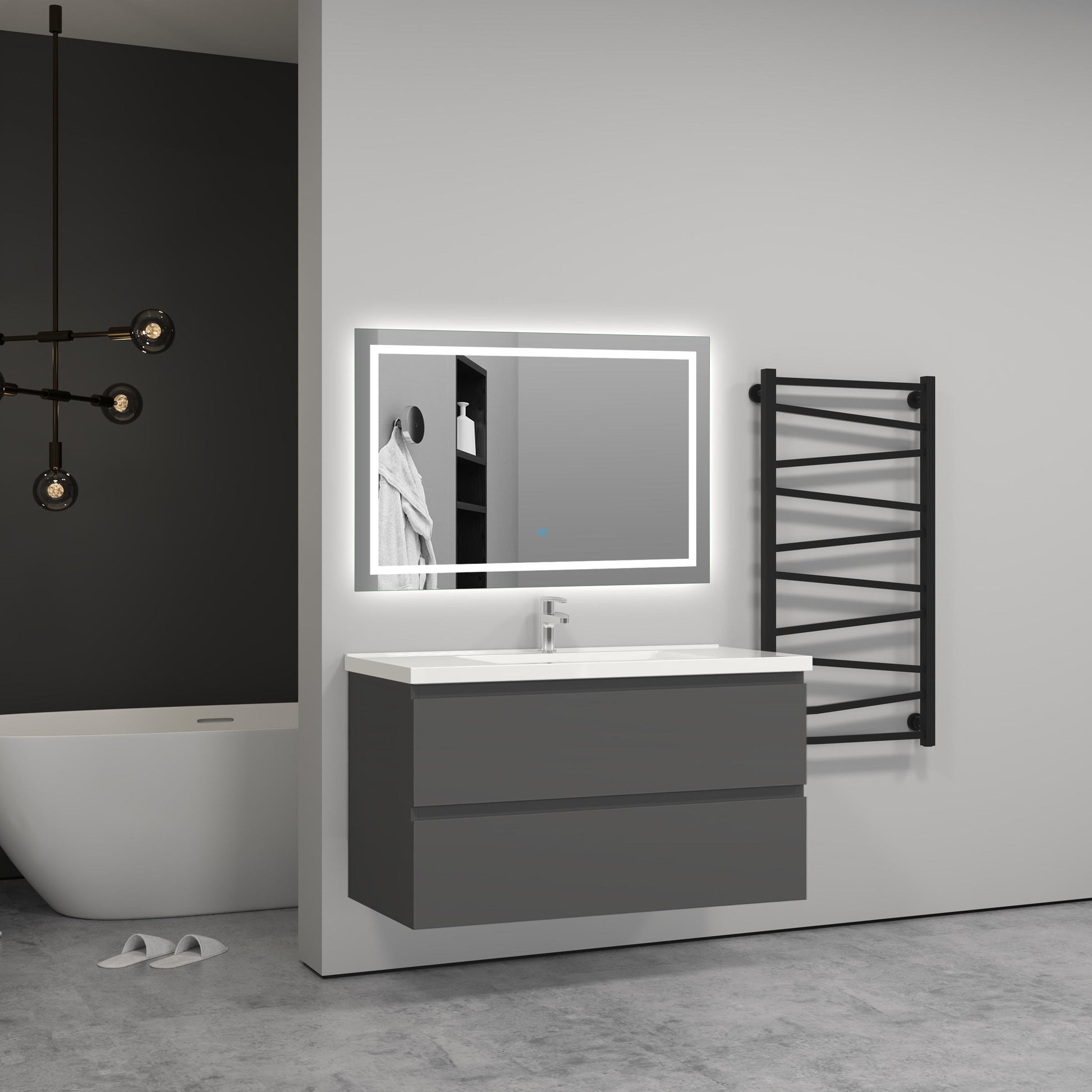 1000mm Wide Wall Mounted Vanity Units and Sink 2 Drawers - Matt Grey