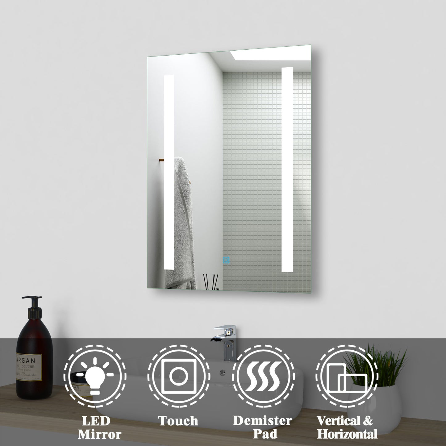 LED Illuminated Bathroom Mirrors with Demister Pad Wall Mounted