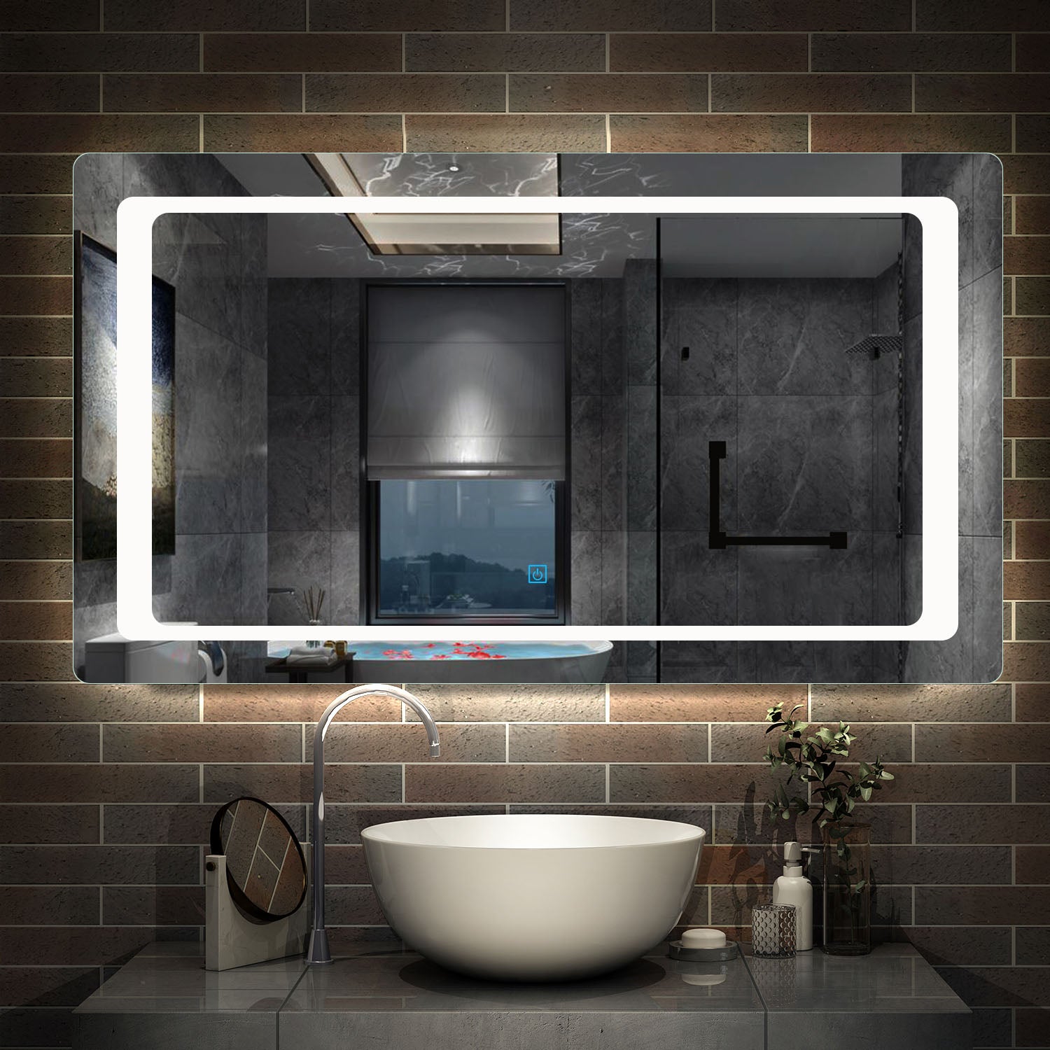 Bathroom Mirror with LED Lights Anti Fog Touch Sensor Switch