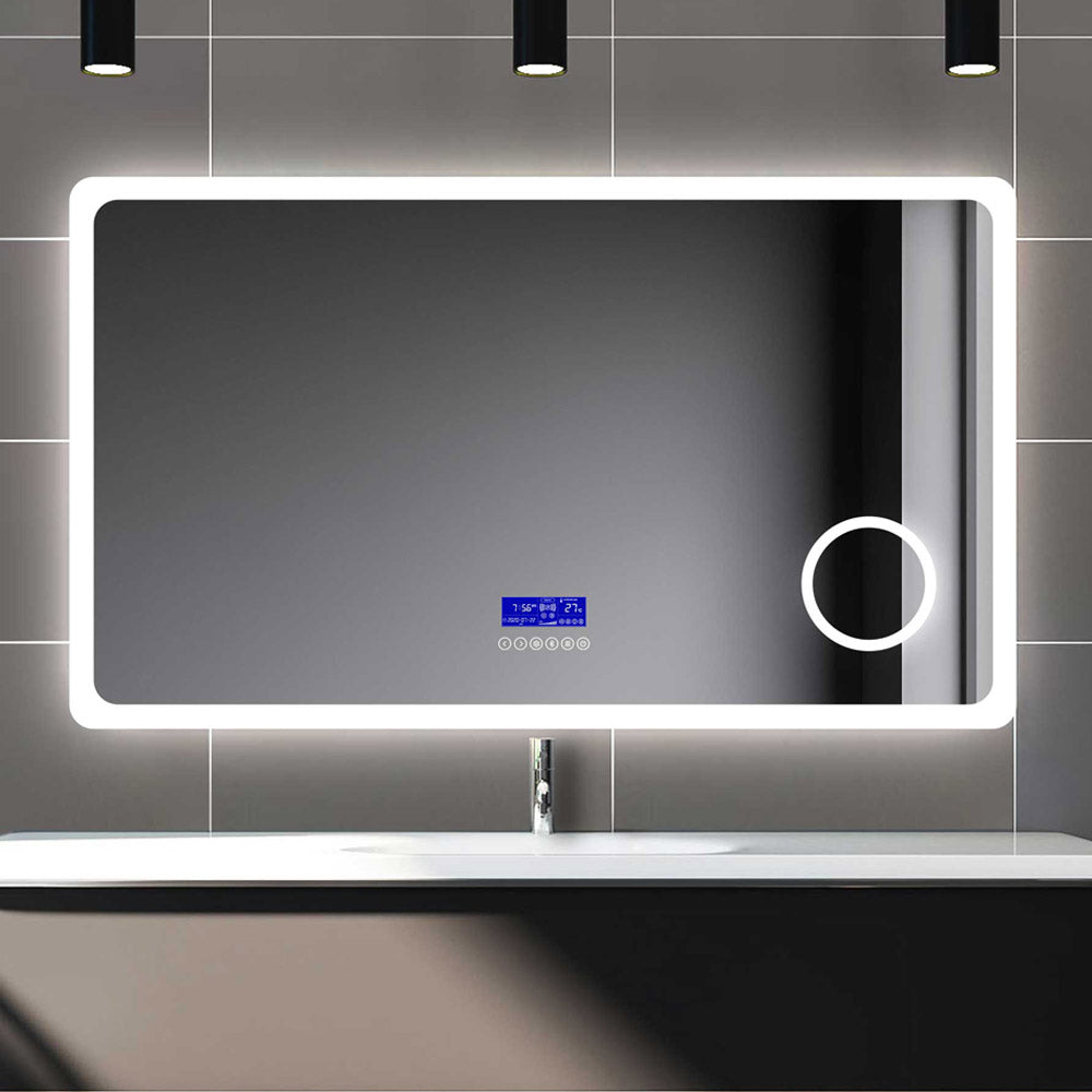 Bluetooth LED Bathroom Mirror with Demister Pad 3x Magnifier 2 Colour ...