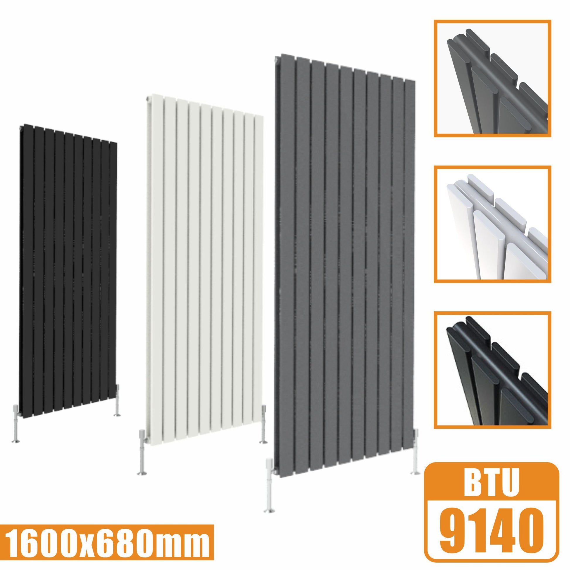 Tall Vertical Flat Panel Anthracite & White & Black Central Heating Ra