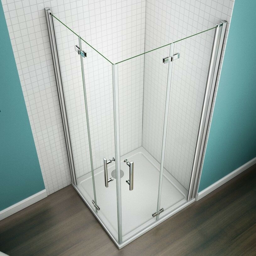 AICA Frameless Bi fold Shower Door Pivot Enclosure Stone Tray
