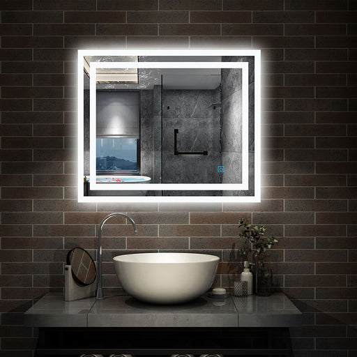 Bathroom Mirror with LED Lights and Demister Pad Wall Mounted Aica Bathrooms United Kingdom