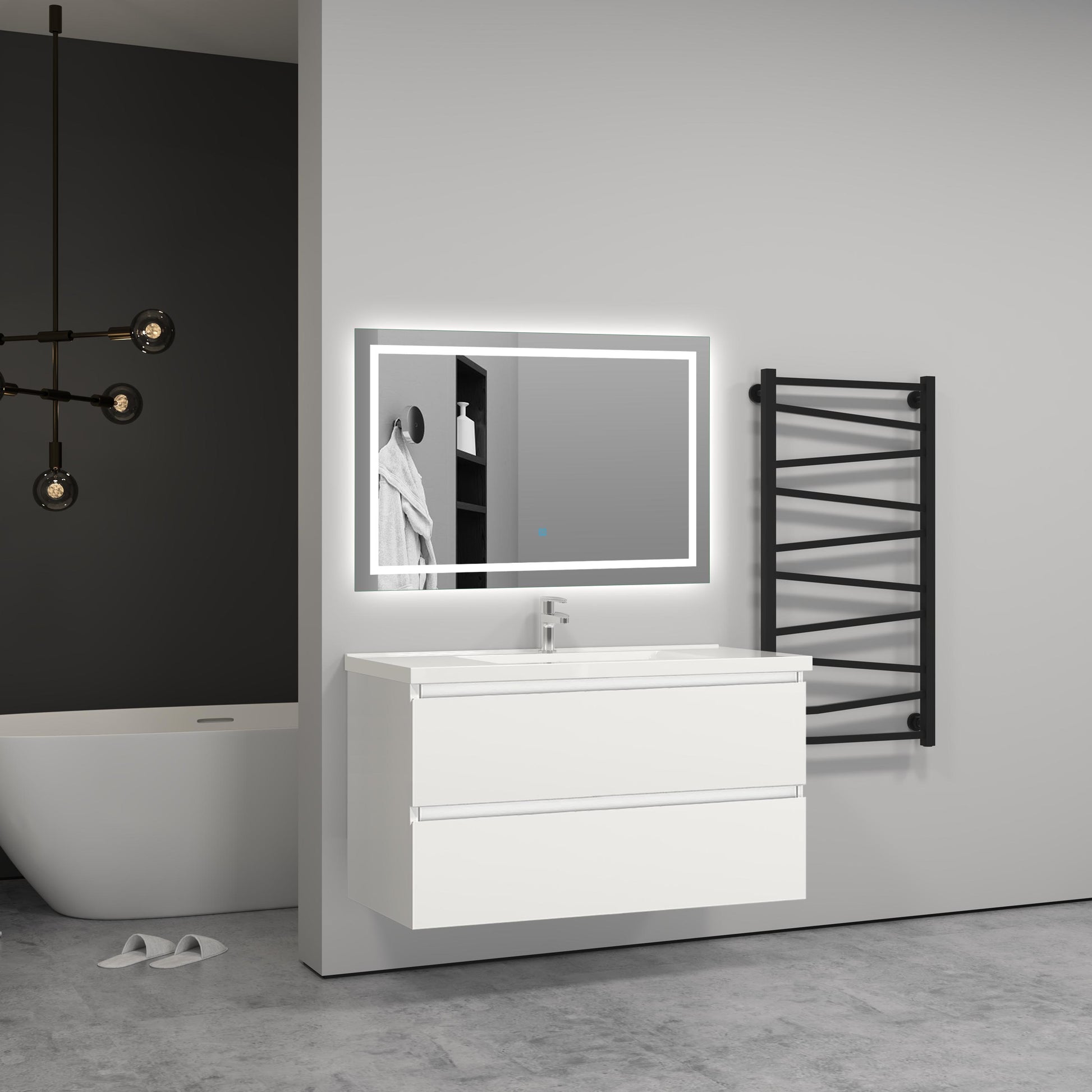 white bathroom vanity unit with sink